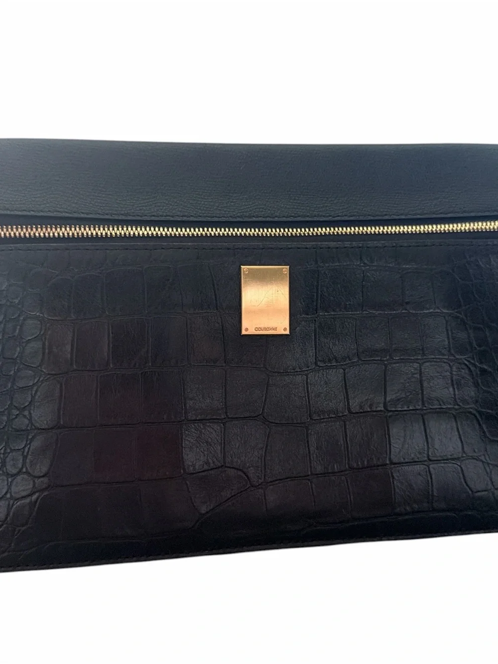 Couronne Leather Clutch with Gold Hardware